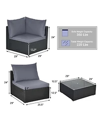 7PCS Patio Wicker Sofa Set Sectional Conversation Furniture Garden