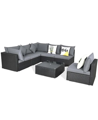 7PCS Patio Wicker Sofa Set Sectional Conversation Furniture Garden