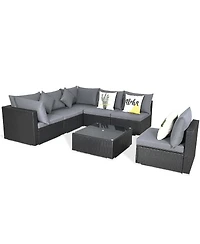 7PCS Patio Wicker Sofa Set Sectional Conversation Furniture Garden