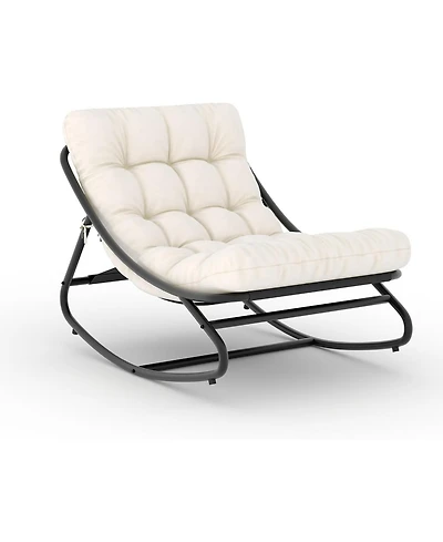 gaomon Oversized Rocking Chair Outdoor 2 Set, e-Coated Papasan Rocking Chair with Cushion, Oversized Comfy Modern Rocker Chair for Living Room