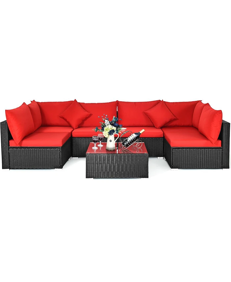 7PCS Patio Wicker Sofa Set Sectional Conversation Furniture Garden