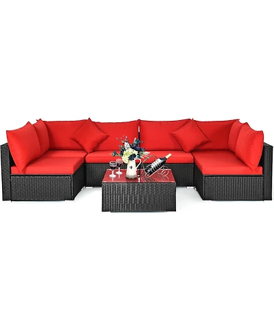 7PCS Patio Wicker Sofa Set Sectional Conversation Furniture Garden