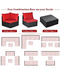 7PCS Patio Wicker Sofa Set Sectional Conversation Furniture Garden
