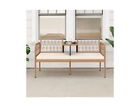 Slickblue Patio 2-Seater Rattan Loveseat with Coffee Table and Soft Cushions