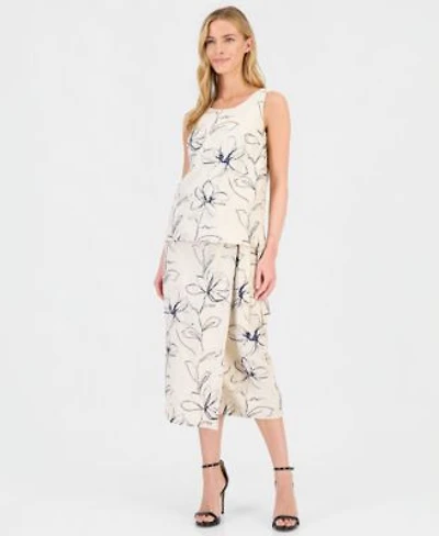 Anne Klein Womens Embroidered Sleeveless Top Embroidered Faux Wrap Midi Skirt