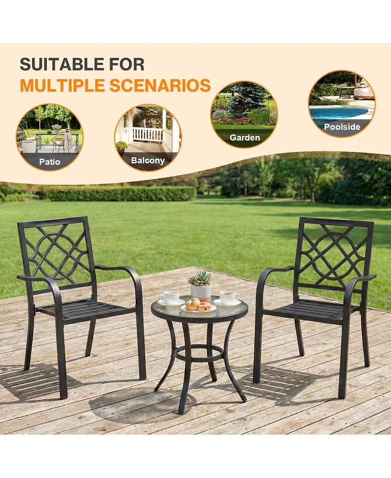 Aoodor Patio Dining Chairs Set of 2, Stackable Metal High Back Chairs Set , Garden, Yard, Deck, Porch and Poolside