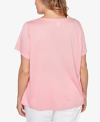 Hearts Of Palm Plus Solid Short-Sleeve Top with Keyhole Neckline