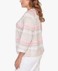 Hearts Of Palm Plus Printed Slub Blouson with Lace Up Neck