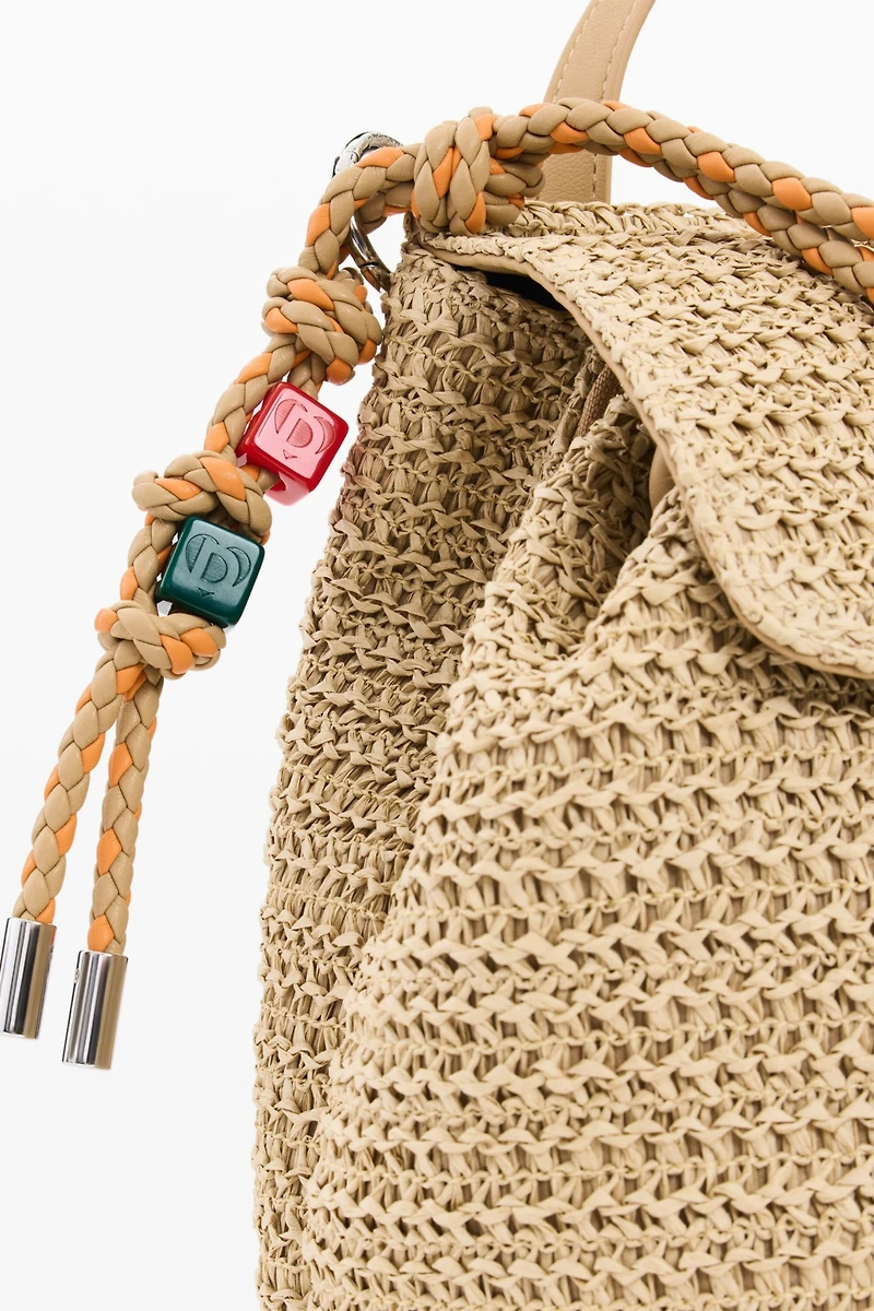 Desigual Women's Small raffia backpack charms
