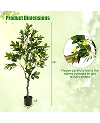 Costway 2 Pieces 4 Feet Tall Artificial Lemon Tree with Lemon Fruits, Cement Pot