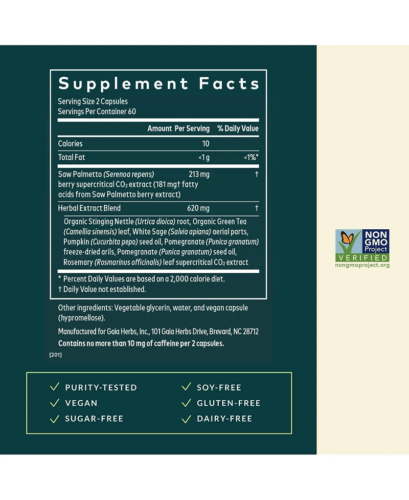 Gaia Herbs Prostate Health - Supports Prostate Health and Function for Men - With Saw Palmetto, Green Tea, Nettle Root, and White Sage