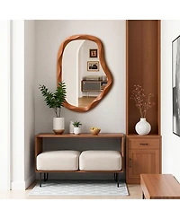 LuxenHome Natural Wood Finish Asymmetrical Mdf Frame Wall Mirror, 31.5” H x 22.6” W