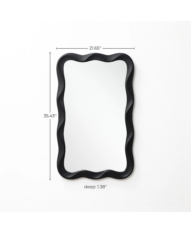 LuxenHome Modern Mdf Wood Wavy Rectangle Wall Mirror, 35.4" H x 21.65" With Home Decor