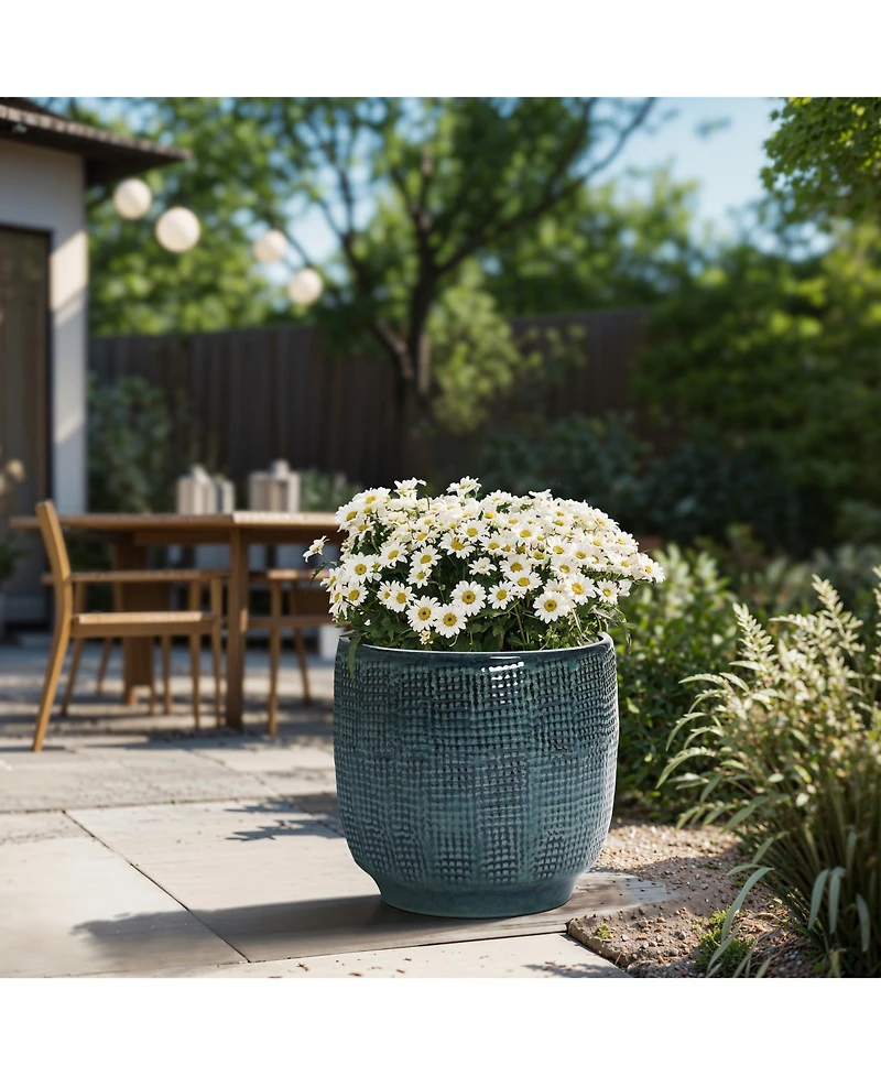 LuxenHome Marina Gray 12-Inch Round Ceramic Planter