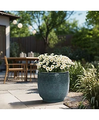 LuxenHome Marina Gray 12-Inch Round Ceramic Planter