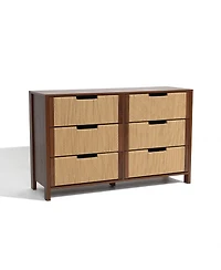 LuxenHome Walnut Finish Mdf Wood with Rope Front 6-Drawer Horizontal Dresser