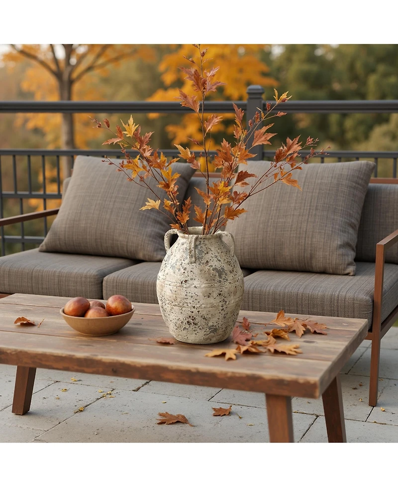 LuxenHome Rustic Old World Terracotta Vase, 10-Inch Round Bouquet Holder for Farmhouse Decor