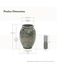 LuxenHome Antiqued Terracotta Jar Vase, Rustic 17-Inch Green & Brown Flower Holder