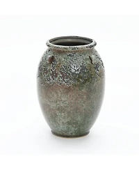 LuxenHome Antiqued Terracotta Jar Vase, Rustic 17-Inch Green & Brown Flower Holder