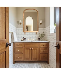 LuxenHome Horizon Arch Wooden 23.6" W x 39.6" H Wall Mirror with Legs