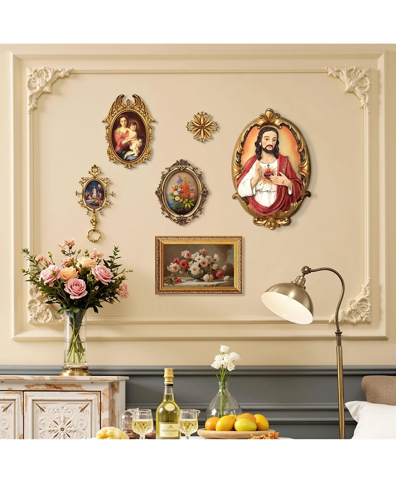 LuxenHome Sacred Jesus Wall Plaque, Oval Christian Home Decor Plaque for Prayer Room & Faith Display