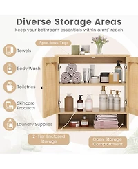 Gymax Bathroom Wall Cabinet Deep Bathroom Cabinet w/ Adjustable Shelves