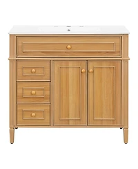 Sillysis 36'' Solid Wood Bathroom Vanity with Sink, Tilt-Out Drawer & 2-Door Storage, Freestanding Modern Cabinet for Easy Assembly