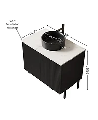 Sillysis 30" Bathroom Vanity with Round Ceramic Sink, Carrara Stone Countertop, 2 Soft Close Doors, Modern Freestanding Storage