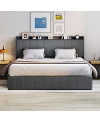 gaomon Bed Frame with Lift Up Storage, Upholstered Velvet Storage Headboard, Metal Platform Bed, Hydraulic Support