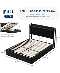 gaomon Bed Frame with Lift Up Storage, Upholstered Velvet Storage Headboard, Metal Platform Bed, Hydraulic Support