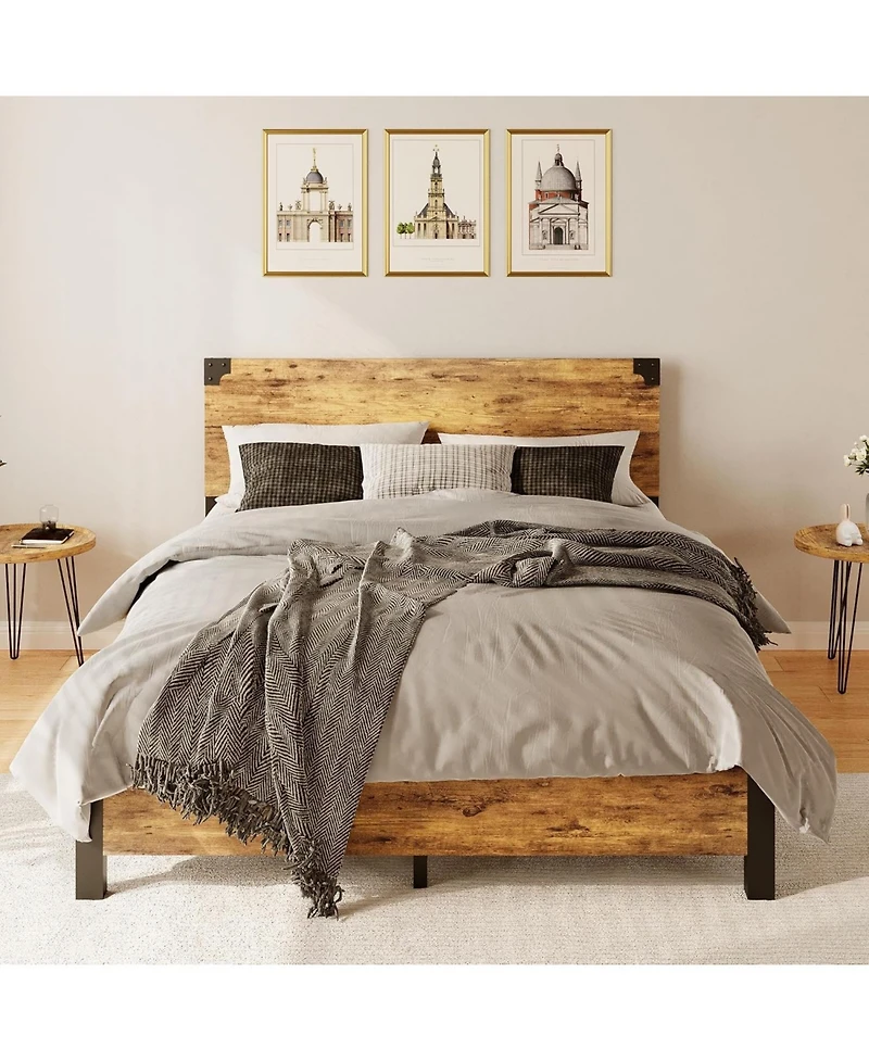 gaomon Bed Frame with 4 Storage Drawers, Metal Platform Bed Frame with Wooden Headboard and Footboard, Noise-Free, Easy Assembly