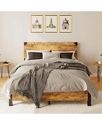 gaomon Bed Frame with 4 Storage Drawers, Metal Platform Bed Frame with Wooden Headboard and Footboard, Noise-Free, Easy Assembly