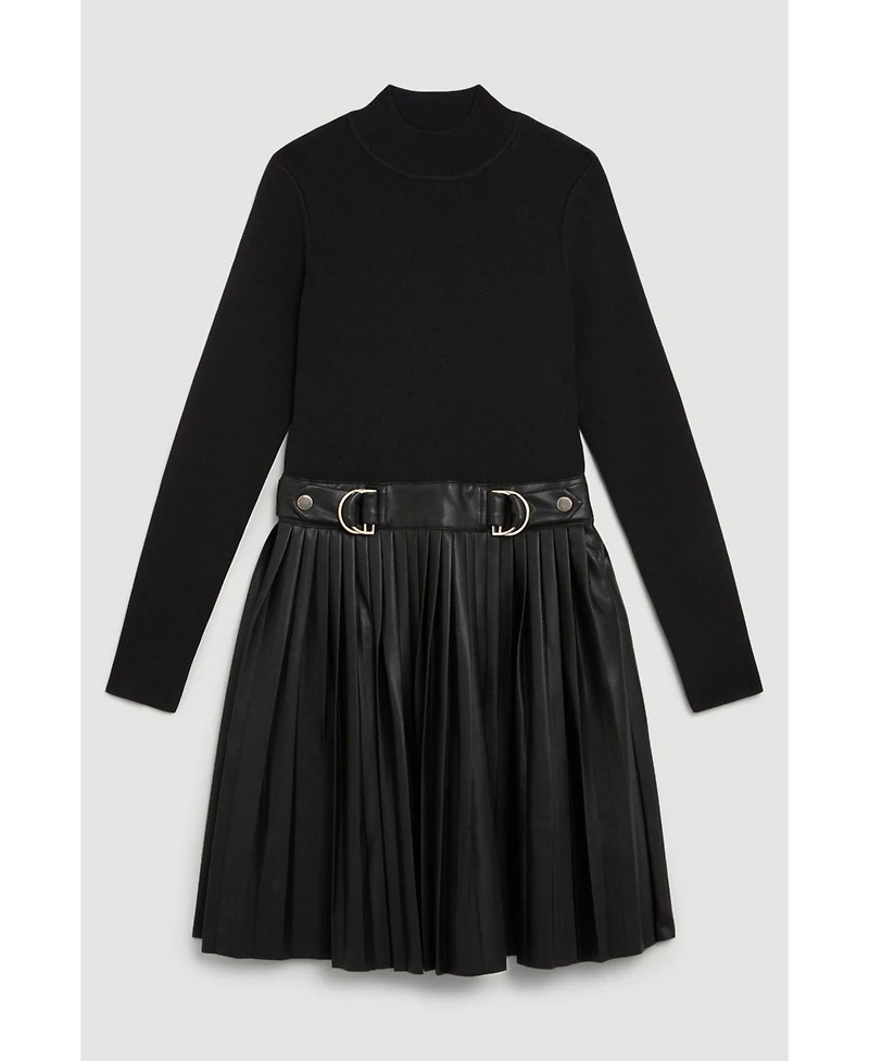Karen Millen Women's Knitted Top Pleated Skater Dress
