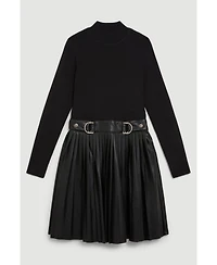 Karen Millen Women's Knitted Top Pleated Skater Dress