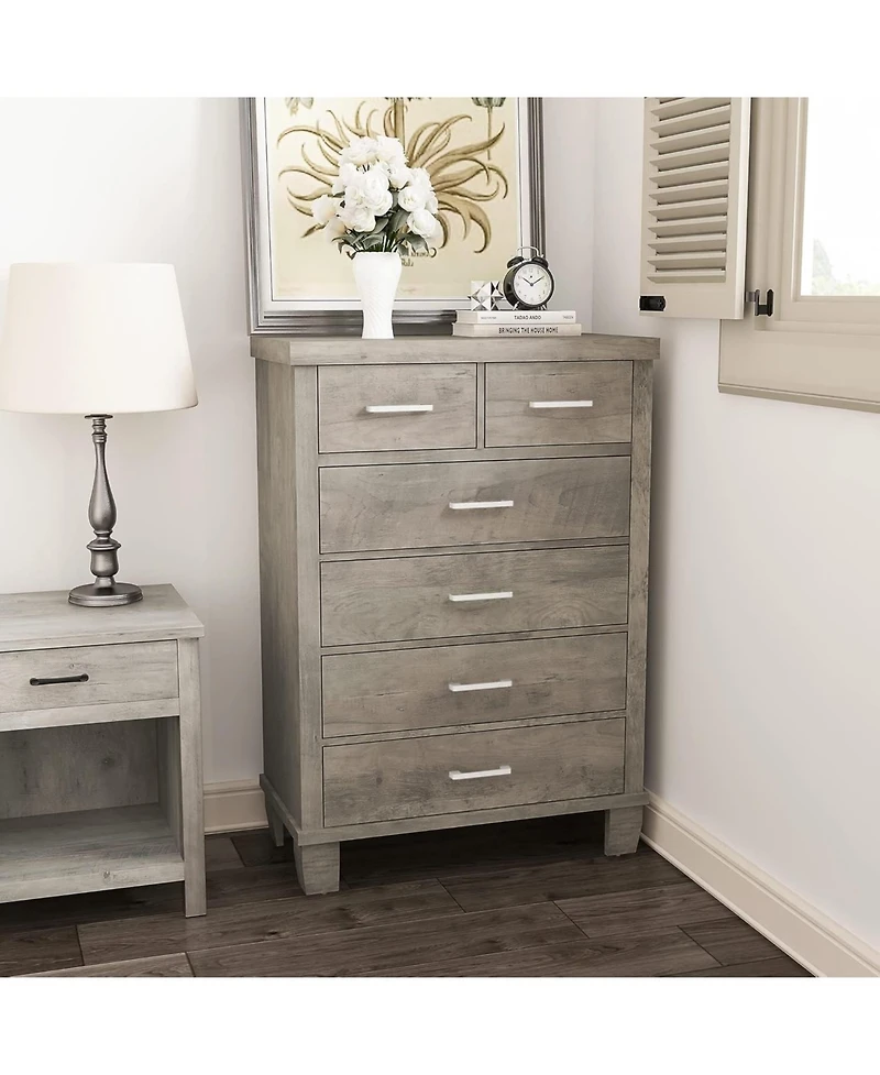 gaomon Dresser for Bedroom with 6 Drawers, Tall Chests of Drawers with Storage, Wooden Dresser for Closet, for Bedroom,Living Room