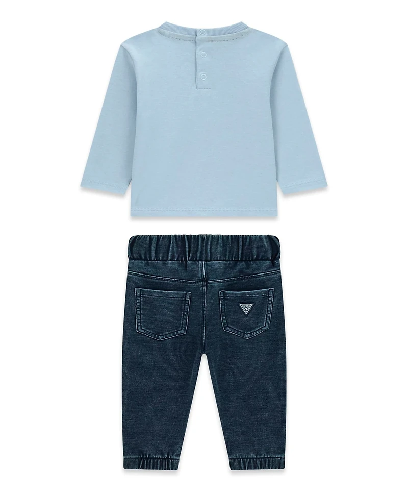 Guess Baby Boys' Long-Sleeve Top and Knit Denim Pants, 2-Piece Set