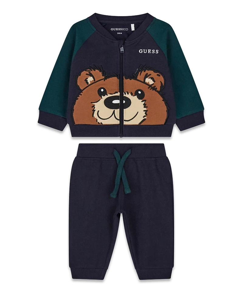Guess Baby Boys' Long-Sleeve Zip-Up Top and Sweatpant, 2-Piece Set