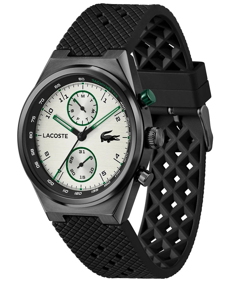 Lacoste Men's Line Racer Black Silicone Strap Watch, 42mm