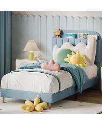 gaomon Twin Xl Bed Frames, Upholstered Platform Frame with Bookcase Headboard, Velvet Mattress,Heavy Duty Steel Support Legs