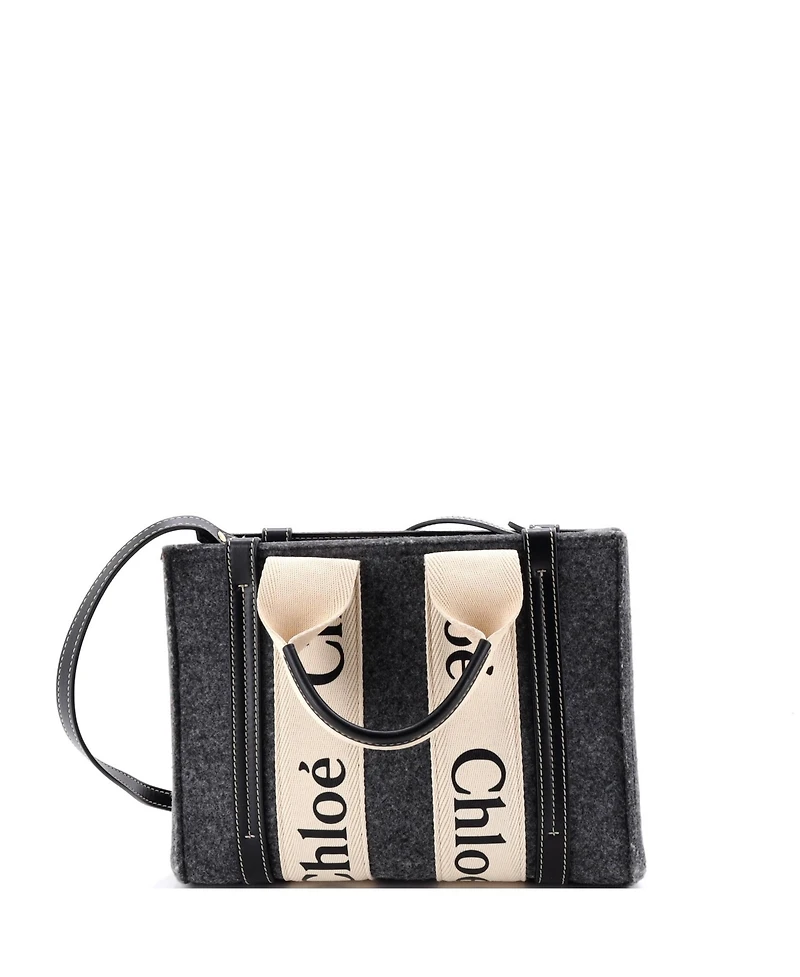 Pre-Owned Chloe Small Woody Tote Felt with Leather and Canvas