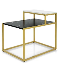 Gymax 2 Tier End Side Table Metal Frame Nightstand with Storage Shelf Living Room