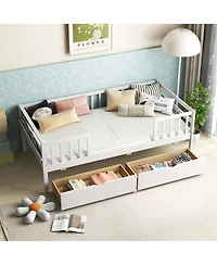 Gymax Twin Size Kids Bed w/ Storage 2 Pull-out Drawers Side Shelf for Children & Teens