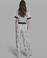 Karl Lagerfeld Paris Women's Mid-Rise Wide-Leg Printed Pants