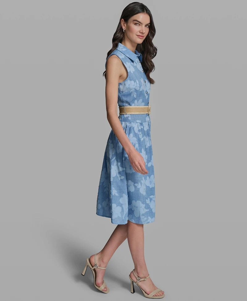 Karl Lagerfeld Paris Women's Sleeveless Collared Burnout Dress