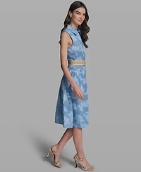 Karl Lagerfeld Paris Women's Sleeveless Collared Burnout Dress