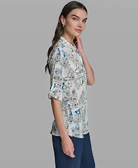 Karl Lagerfeld Paris Women's Long-Sleeve Collared Shirt