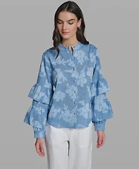 Karl Lagerfeld Paris Women's Long-Sleeve Mock Neck Shirt