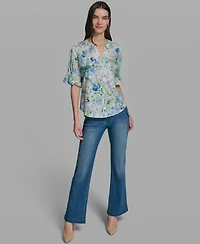 Karl Lagerfeld Paris Women's Short-Sleeve V-Neck Printed Shirt