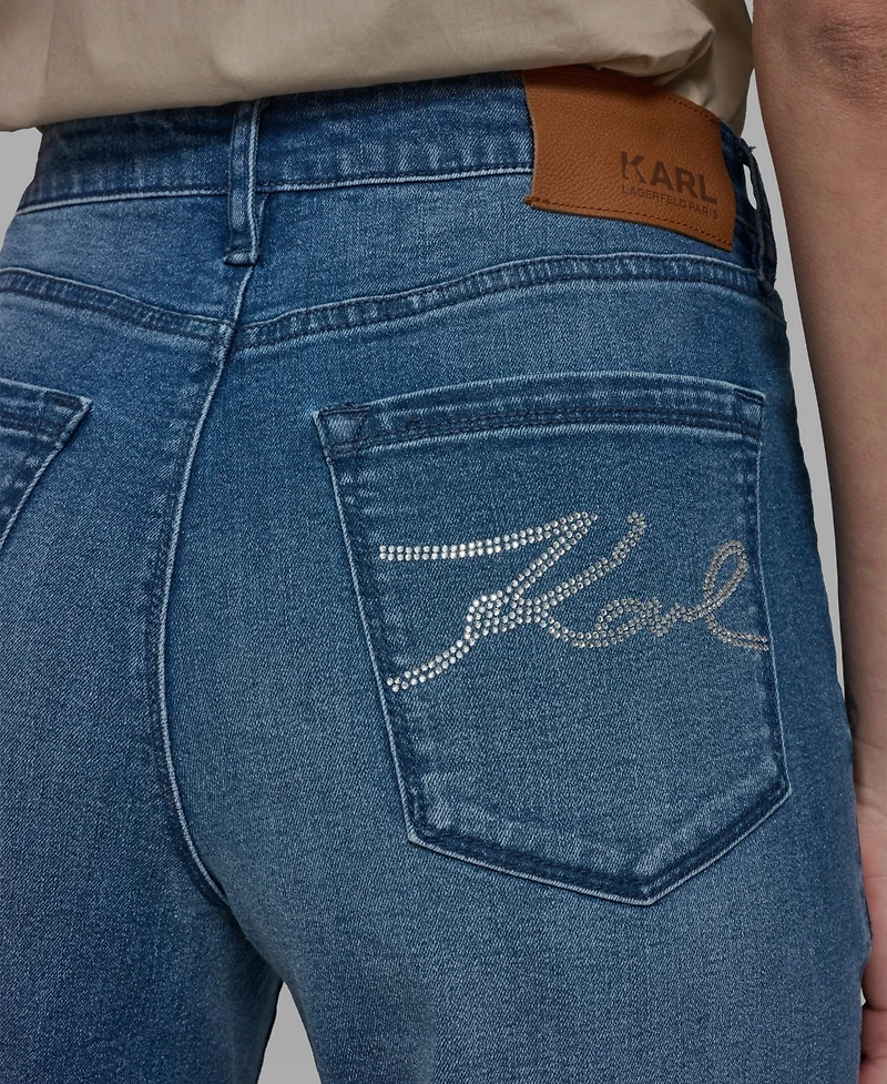 Karl Lagerfeld Paris Women's Wide-Leg Mid-Rise Ankle Length Jeans