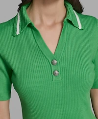 Karl Lagerfeld Paris Women's Short-Sleeve Collared Sweater